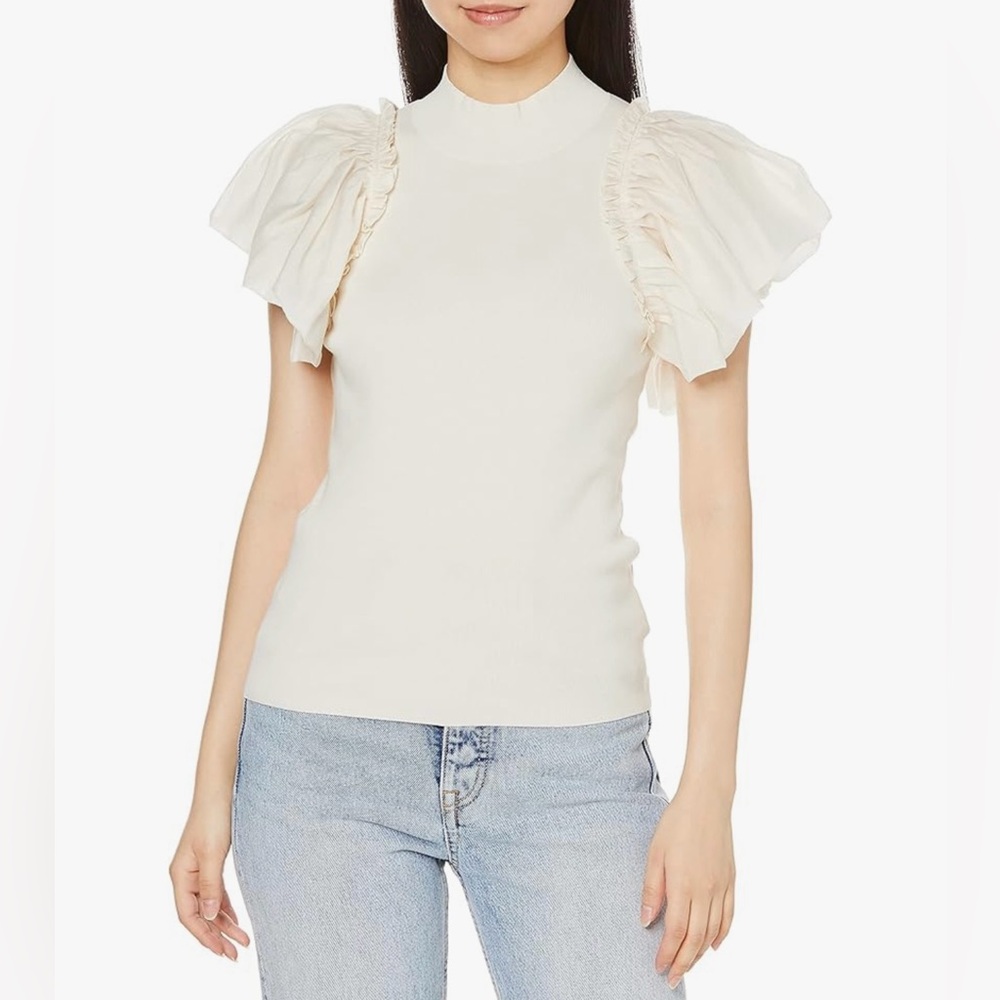 Snidel SWNT212069 Women's Sheer Gathered Sleeve Knit Top Ivory Size F NWT